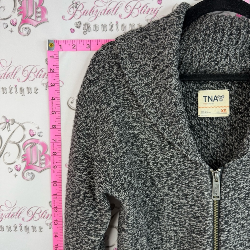 TNA wool sweater zip up vintage Y2K Gray Marled Zip-Front Shawl Collar Sweater - Picture 3 of 14